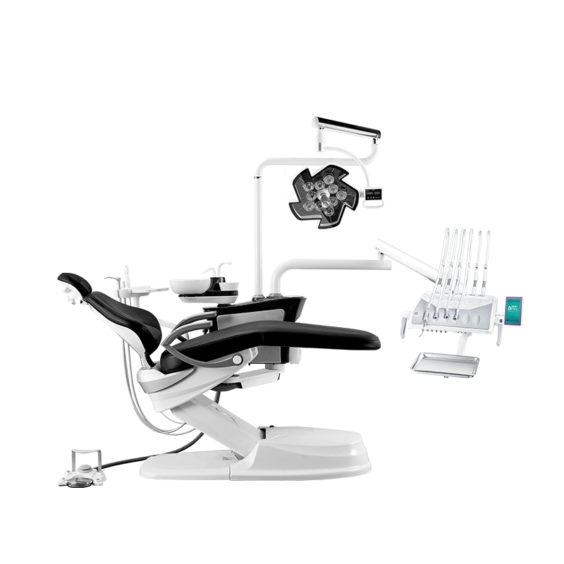 Изображение Установка стомат DETES TS TOP-300, цвет Black/черный Youth, верхняя/п, скейлер и п/лампа WOODPECKER, D1 Reflection L, стул врача ДеЛюксе 2шт