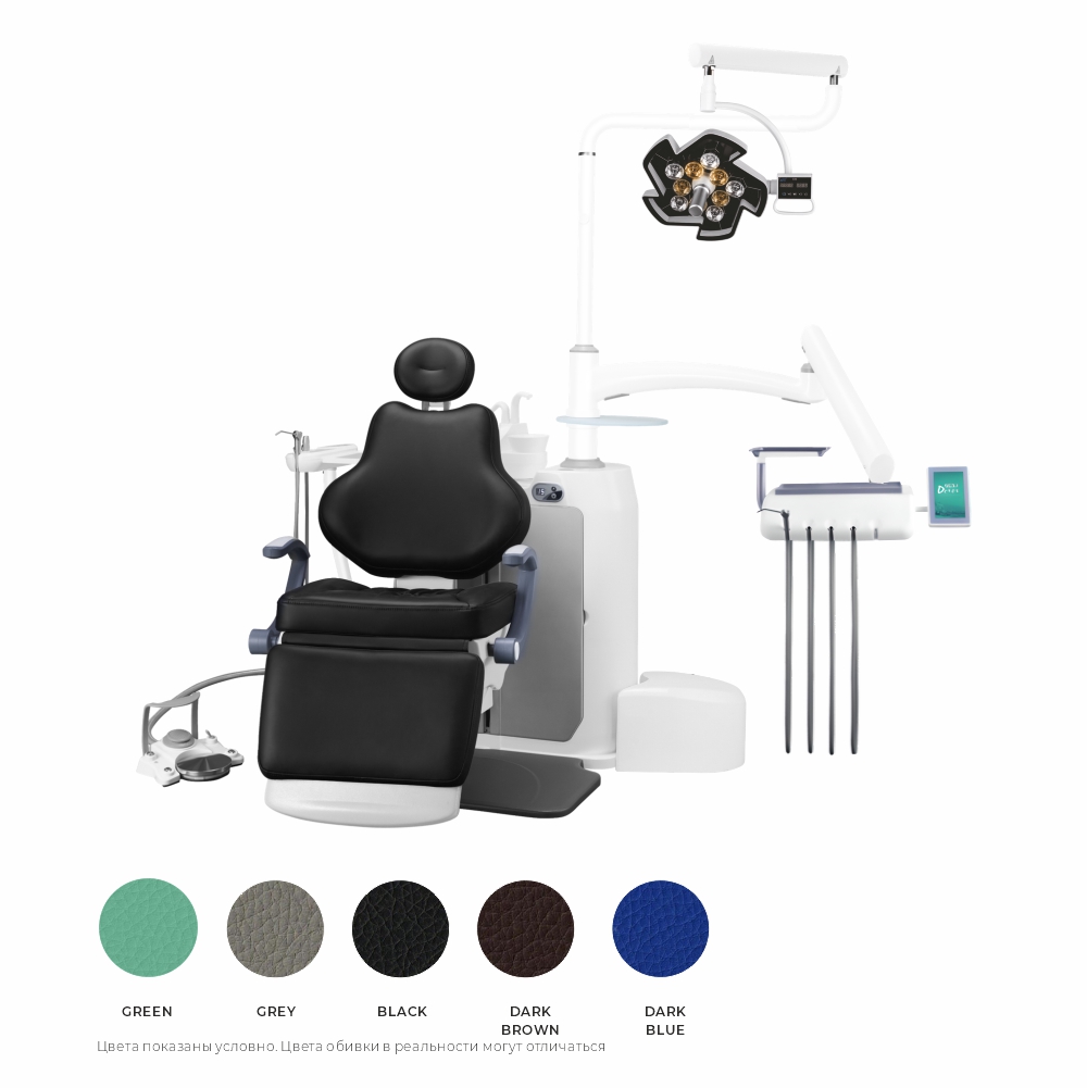Изображение Установка  TS-TOP301 Rotary cнижн/п, 2 турб. шланга, шланг м/м, м/м IM2X, скейлер WOODPECKER UDS, п/лампа WOODPECKER LED.G. нак угл DP11L 1:1, турб HP2KL-Q6KW DTL-dent, стул врача ДеЛюксе 2шт, цвет Dark Brown/темно-коричневый MF, светильник Nebula 25