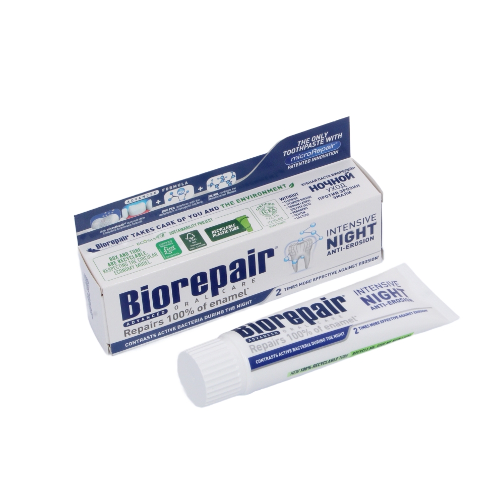 Изображение Зубная паста Biorepair Intensive Night Anti-erosion / Биорепейр интенсивное ночное восстановление зубов Biorepair Total 2 из 4