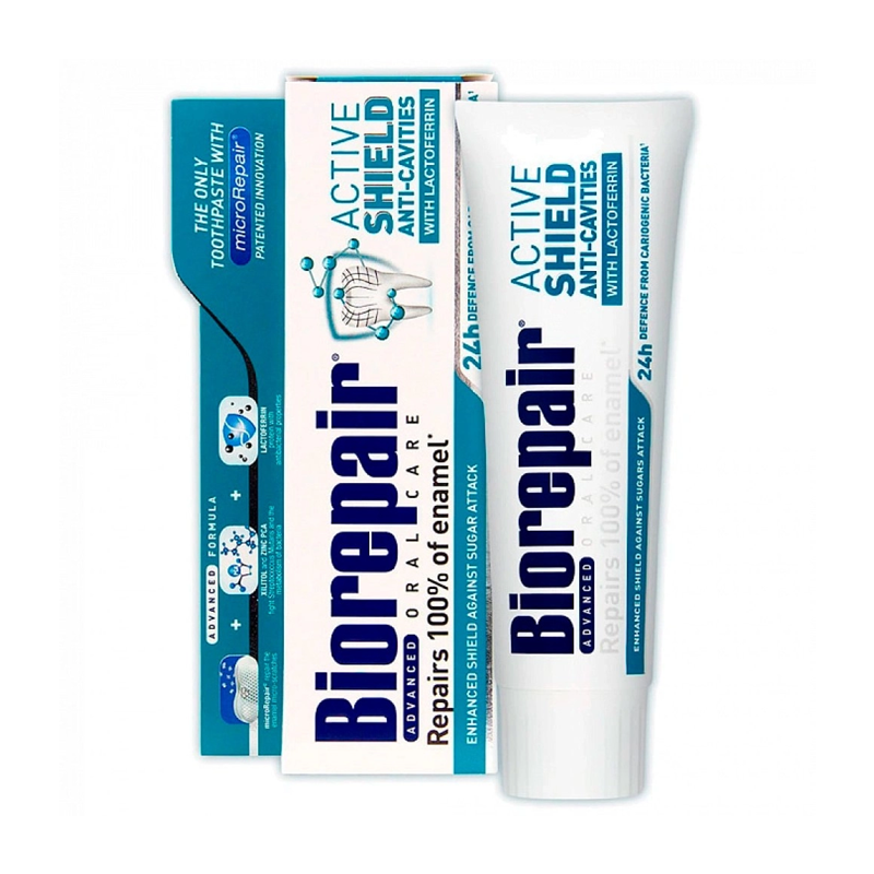 Изображение Зубная паста Biorepair Advanced Active Shield Anti-Cavities with Lactoferrin / Биорепейр проактивная защита 75мл 1 из 1