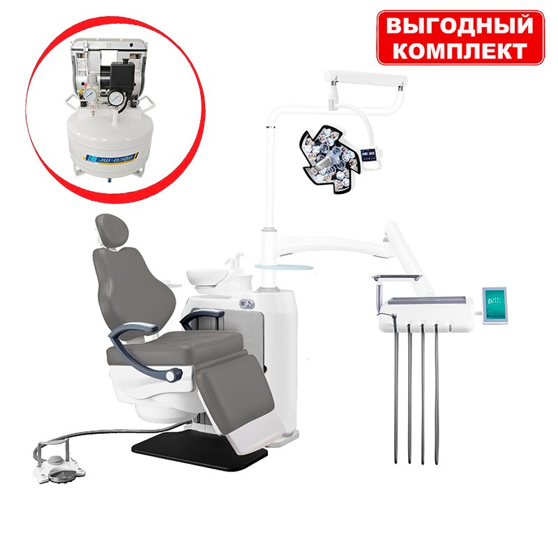 Изображение Установка стомат DETES TS-TOP301 FOLDING, цвет Meteor Grey / серый Youth, бесшовн., нижняя/п, скейлер и п/лампа WOODPECKER, NEBULA , модернизированный гидроблок, эжектор