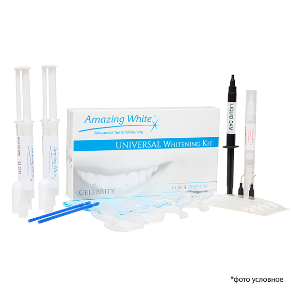 Изображение Набор для эффективного отбеливания на 4 персоны Amazing White Universal Celebrity 25%+activator agent с лампой или без