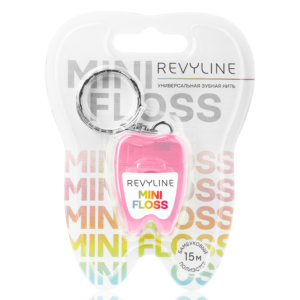 Изображение Ревилайн / Revyline floss mini зубная нить вощеная катушка 15м полиэстер с бамбуковым углем, дорожный брелок вкус лимон-мята 9456