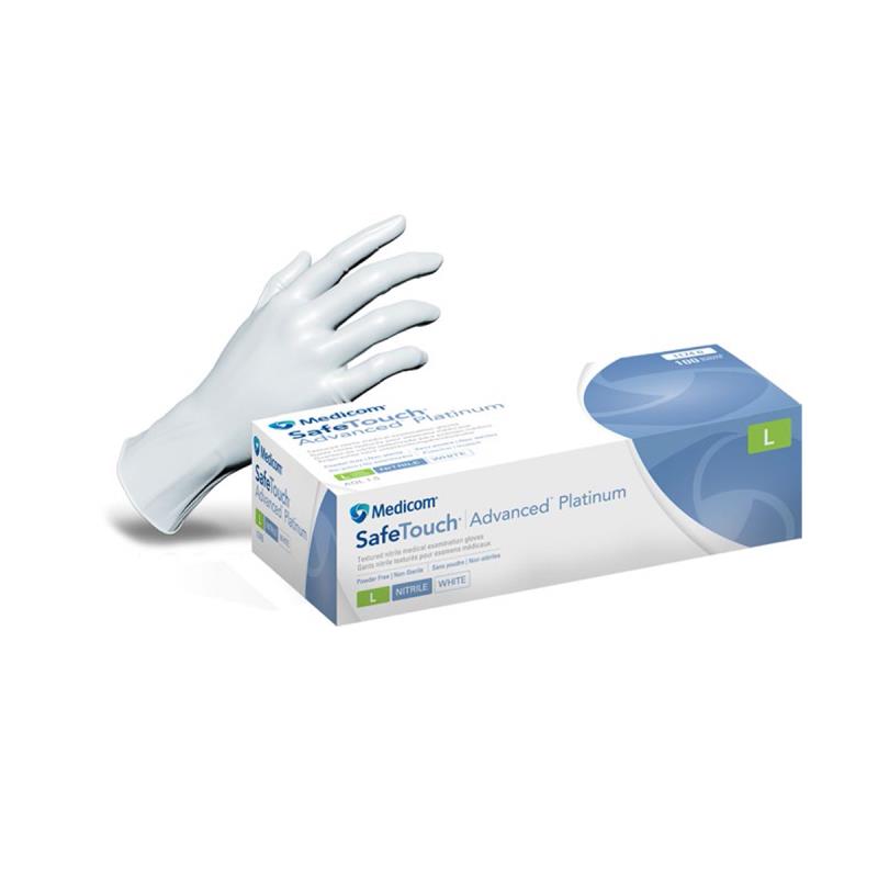 Изображение Перчатки нитрил L 50пар Platinum White Nitrile PF Medicom нестер неопудр текстур на пальцах (без упаковки) 1 из 1