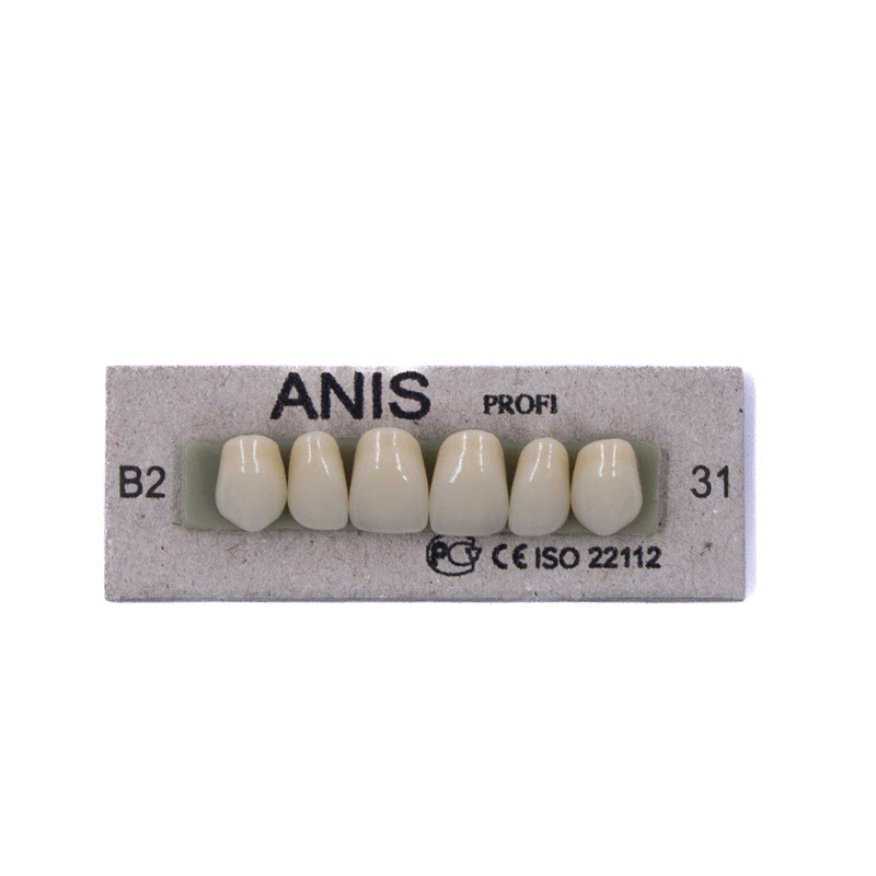 Изображение Зубы акриловые Anis Profi, цвет В2, размер 31, трехслойные, фронтальные верхние, 6шт. 1 из 3