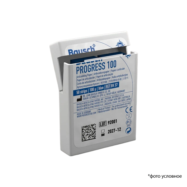 Изображение BK 57 Бумага артикуляционная Bausch PROGRES 100мкм синяя полоски 50шт 1 из 1