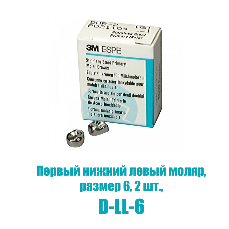 Изображение Коронки из нержавеющей стали Stainless Steel Crowns: первый нижний левый моляр, размер 6, 2 шт 1 из 1