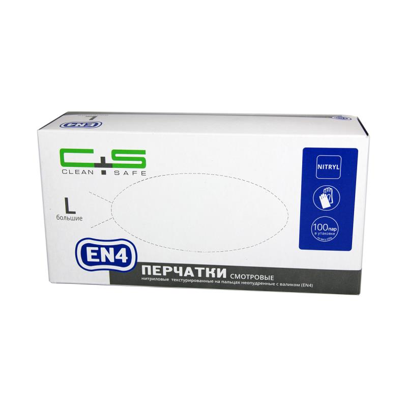 Изображение Перчатки нитрил L 100пар Clean+Safe нестер неопудр текстур на пальцах с валиком EN4 белые 1 из 1