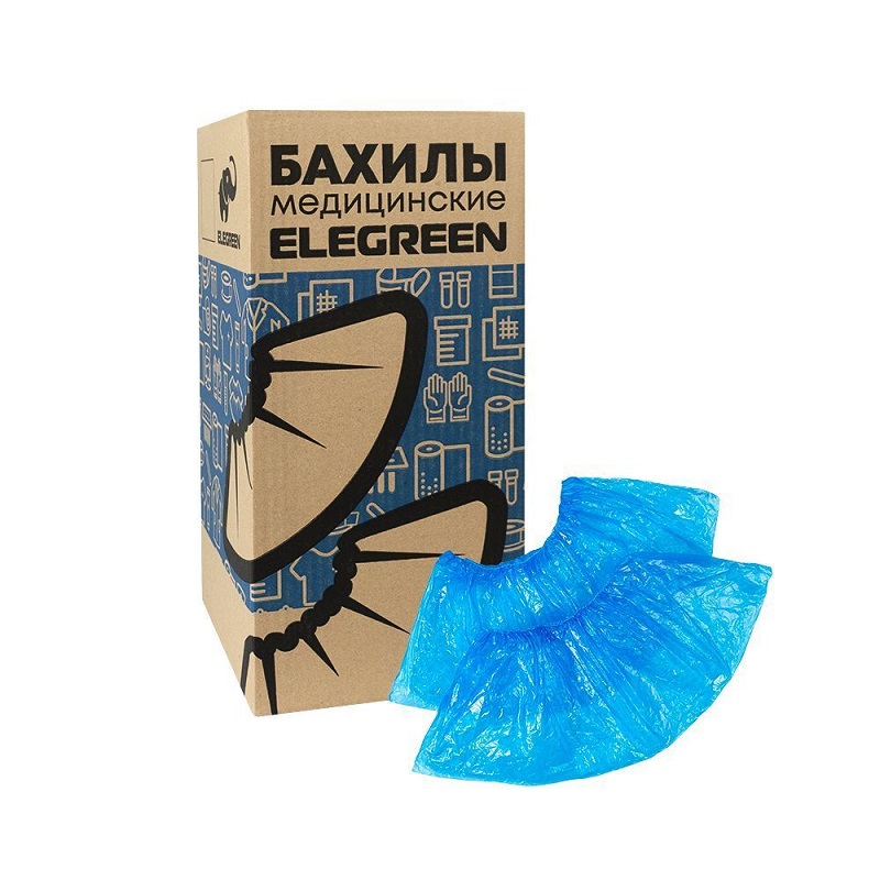 Изображение Бахилы Elegreen двойные, размер 2, синие, особопрочные с 2-ой резинкой в евроблоке, 50пар