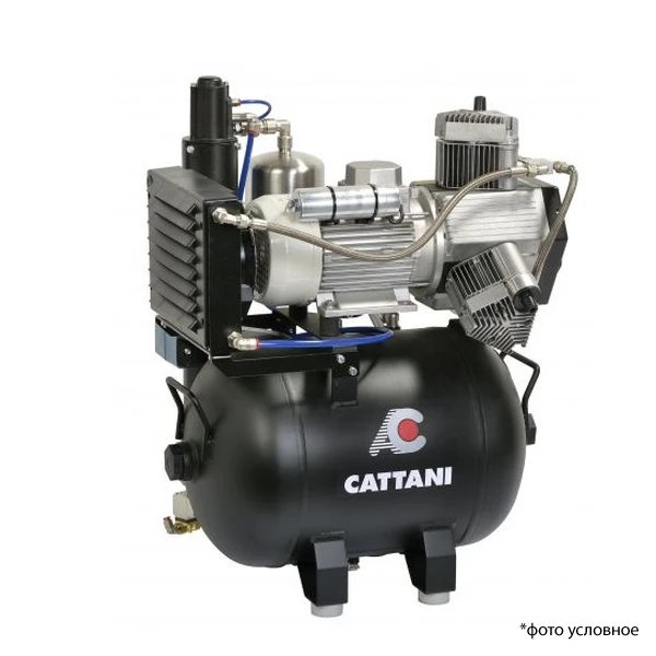 Изображение Компрессор безмасляный Cattani трехцилиндровый с осушителем, с горизонтальным ресивером, без кожуха 238л.мин/ресивер 45л, 5бар 1-фазный