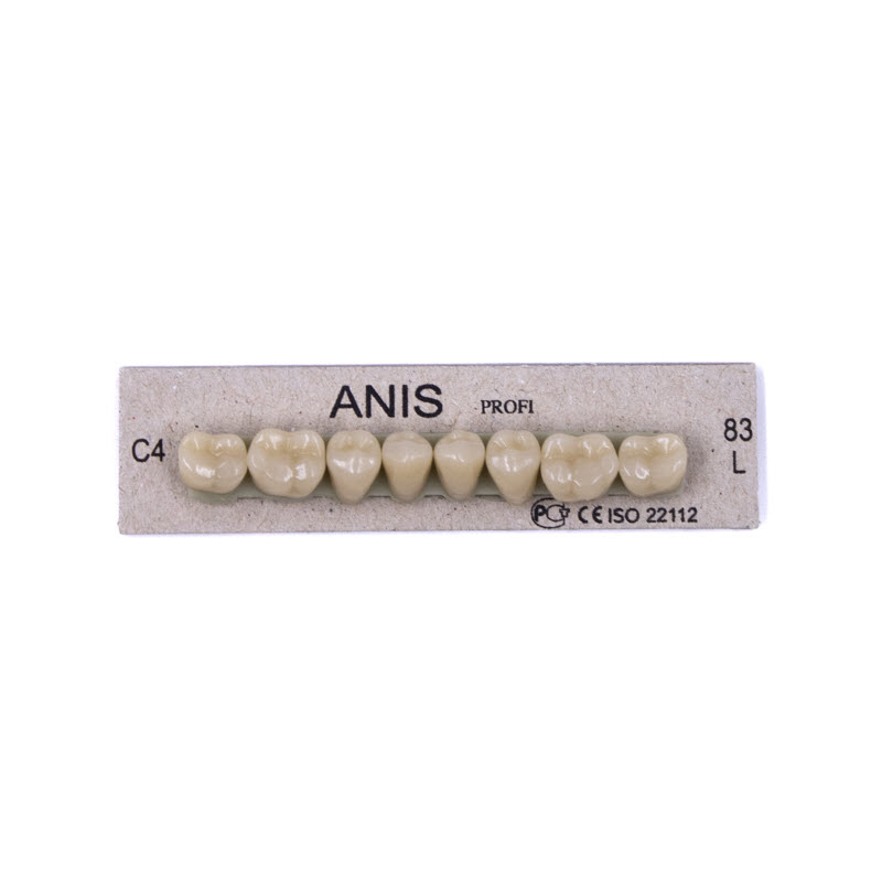 Изображение Зубы акриловые Anis Profi, цвет С4, размер 83, трехслойные, жевательные, нижние, 8шт. 1 из 3