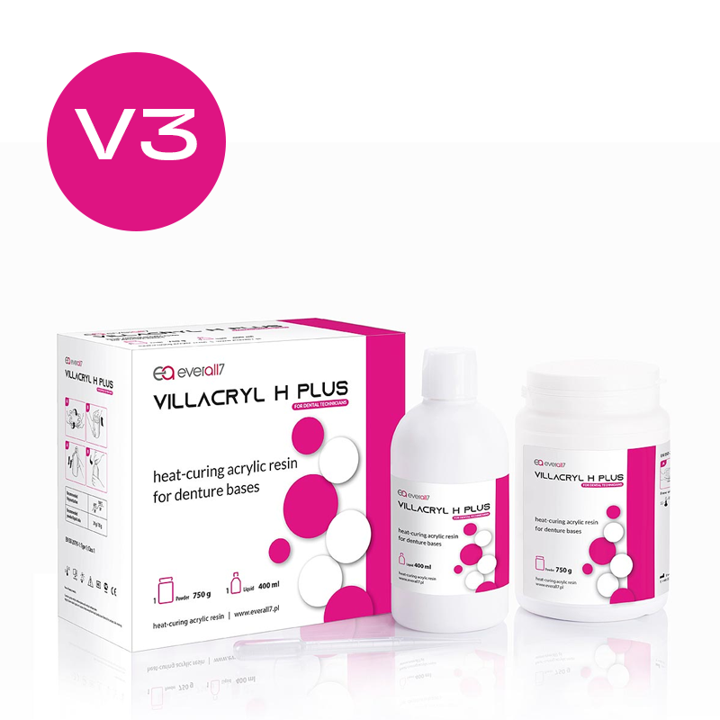 Изображение Villacryl H Plus цвет V3 (темно-розовый с прожилками) горячей полимеризации, 750гр + 400мл