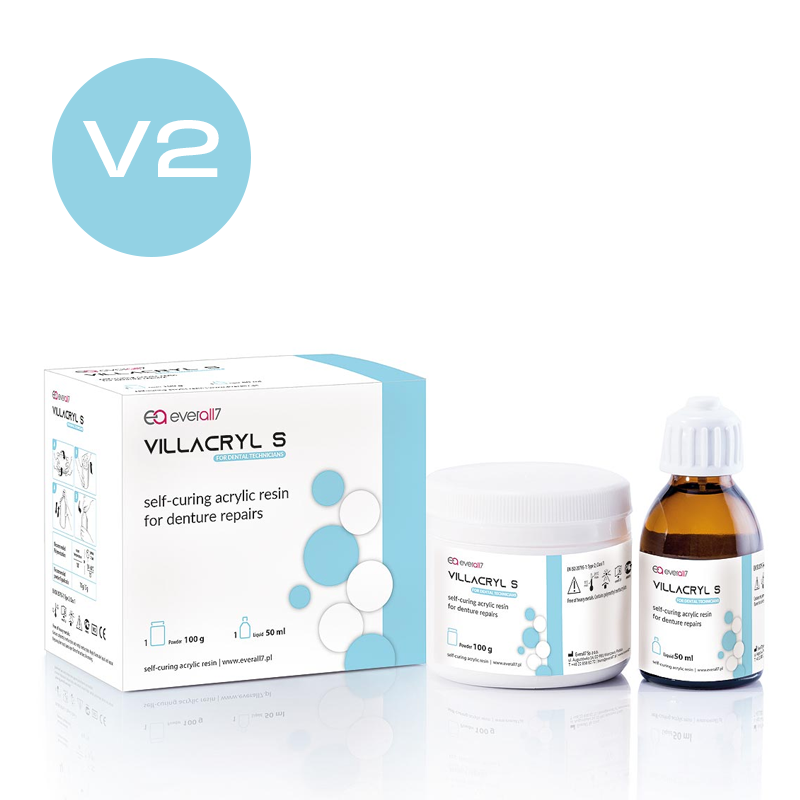 Изображение  Villacryl S цвет V2 (молочно-розовый с прожилками), для ремонта зубных протезов, 100гр + 50мл