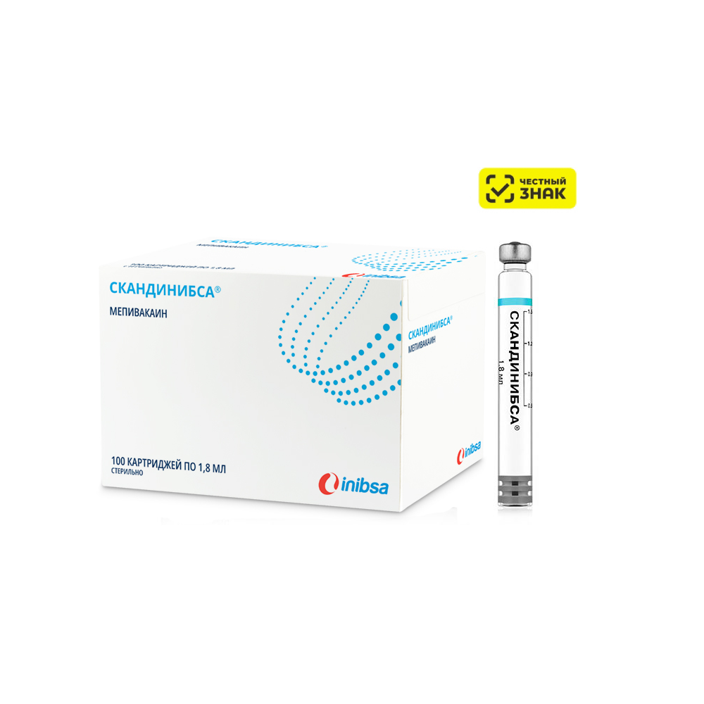 Изображение Скандинибса, раствор для инъекций, 30мг/мл, картриджи 1,8 мл №100 Мепивакаин