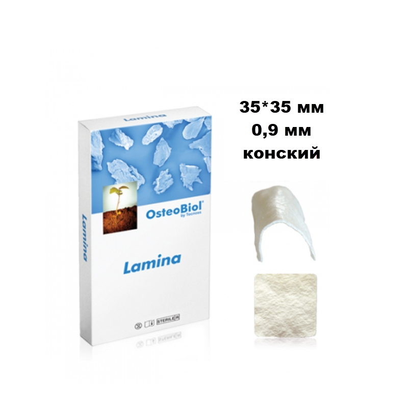 Изображение OsteoBiol soft Lamina curved medium мембраны 35х35х0.9мм, конский материал в пластинах 1 из 1