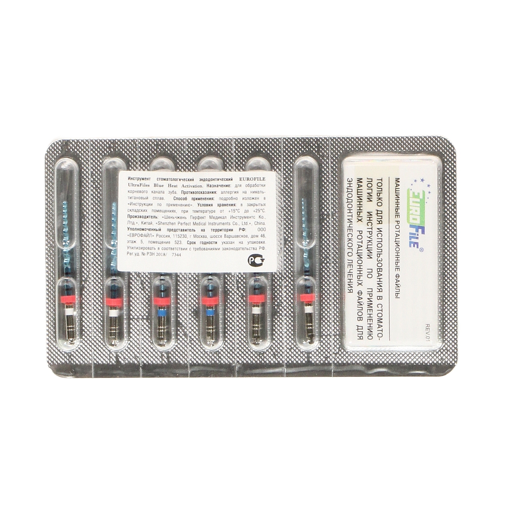 Изображение Ультрафайл блю / UltraFiles Blue (Heat Activation) NiTi набор 04 25мм №45-90 6шт Eurofile 1890425103