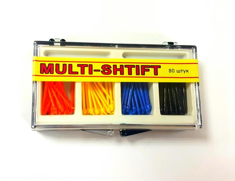 Изображение Штифты беззольные MULTI SHTIFT комплект по 20 шт оранж., жел., син., черн., 2 разв. Ф1,2 132005 1 из 1