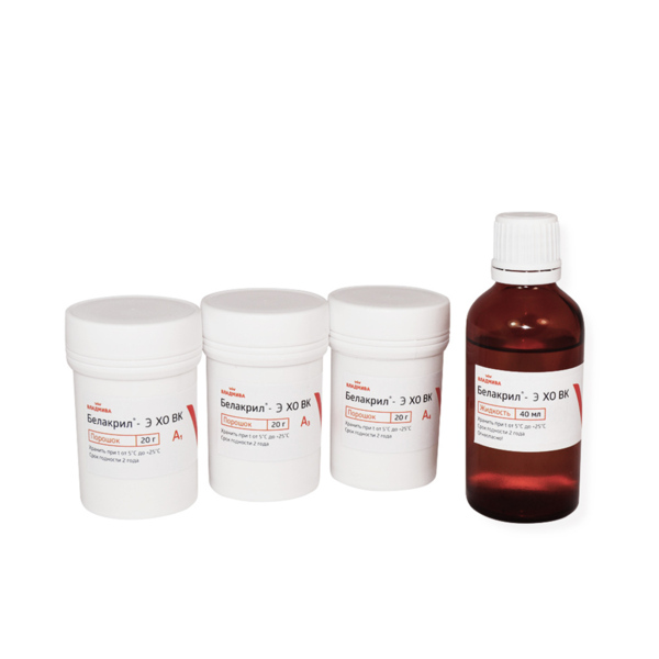 Изображение Белакрил-Э ХО ВК набор, цвета A1, A2, A3, пластмасса самоотверждаемая для коронок и протезов, 3*20гр.+40мл.