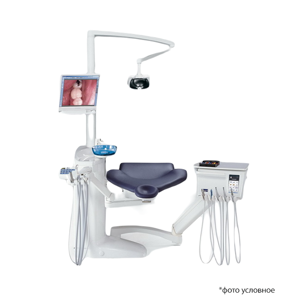 Изображение Установка Планмека Компакт / Planmeca Compact I (Classic)/ниж подача м/м MCX Bien-Air,Wet suction system,Светильник Solanna,Кресло,стул врача Comfy 504 Dark Blue 2 из 2