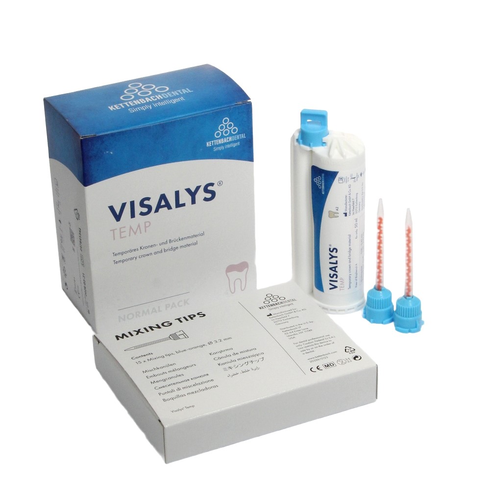 Изображение Visalys Temp, цвет A2, для временных коронок и мостов, картридж, 50мл и 15насадок 2 из 4