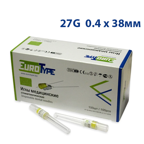 Изображение Иглы карпульные Euro type 27G 0,4 х 38 100шт