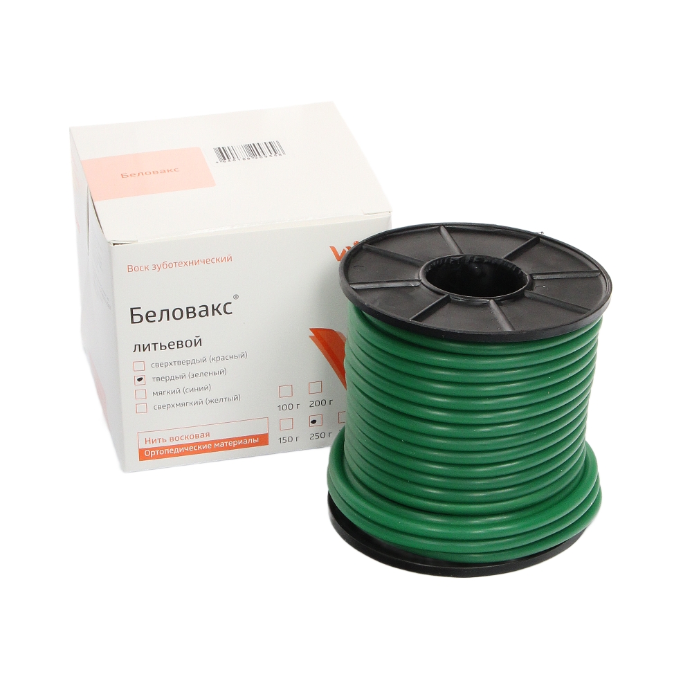 Изображение Восковая нить Беловакс, 4,5мм, зеленая, твердая, 250гр, 1шт