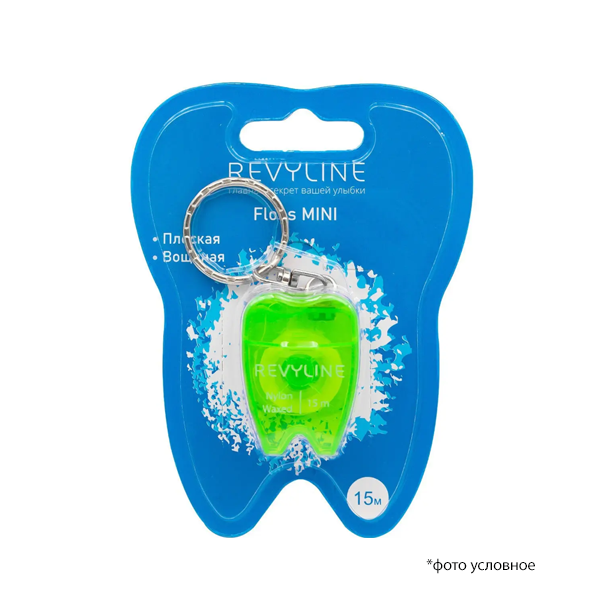 Изображение Зубная нить Revyline floss mini вощеная 15м брелок зел