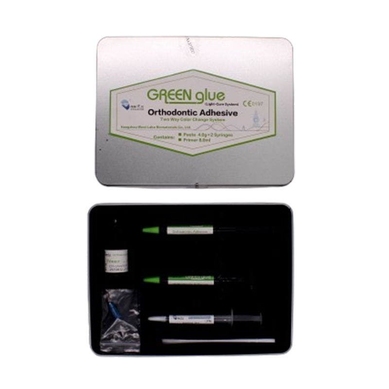 Изображение Грин глу / Green glue адгезив ортодонтический для фиксации брекетов цветной светового отверждения набор : паста 4грх2 , праймер 8мл , протравка 2,5 мл E31-01 1 из 1