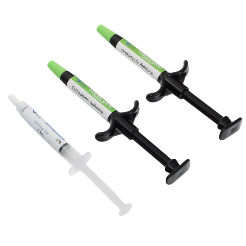 Изображение Green glue Light-Cure system адгезив ортодонтический для фиксации брекетов, цветной, светового отверждения: паста 2х4гр , праймер 8мл , протравка 2,5мл 5 из 5