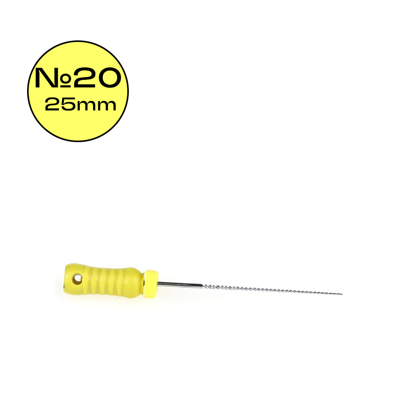 Изображение К-файлы ручные, никель-титан, длина 25 мм, размер 020, 6 шт., Denco