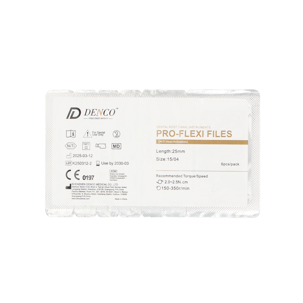 Изображение Pro-Flexi файлы NiTi, тепловая активация, 25 мм, 15/04, белые, 6 шт, Denco