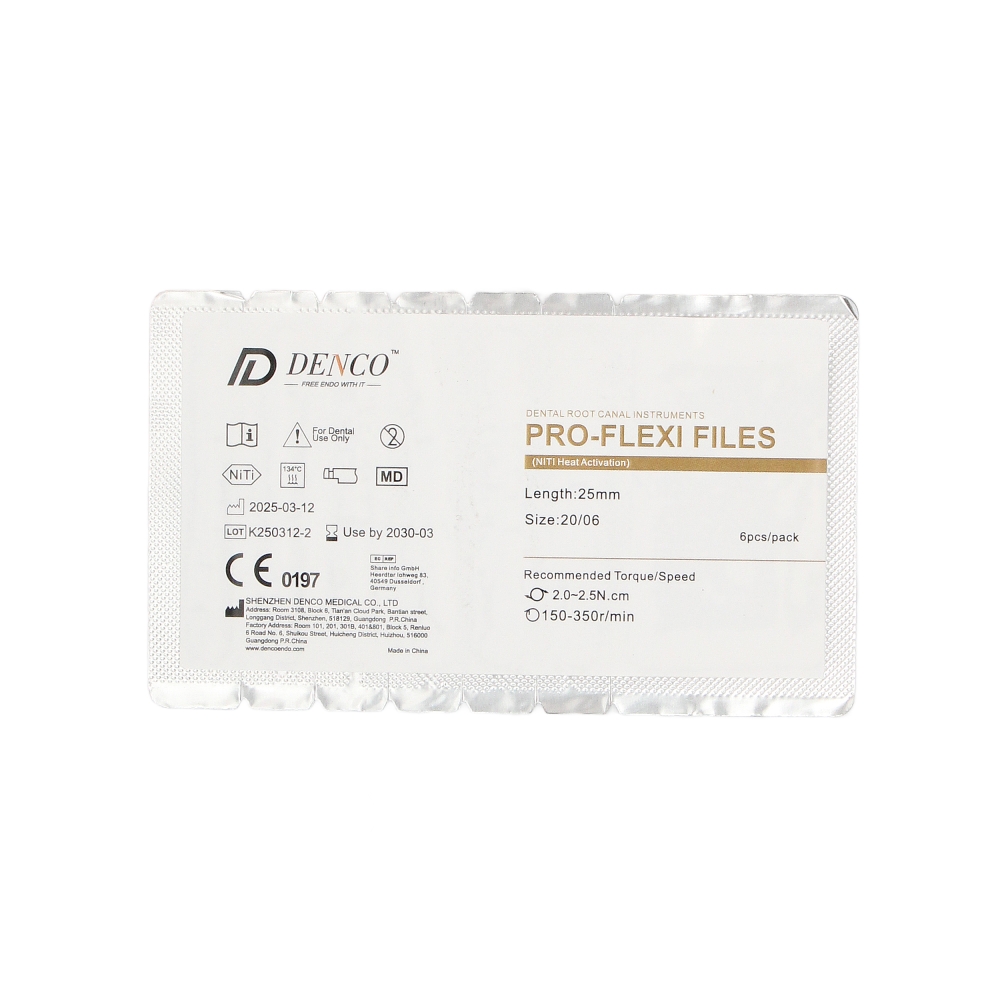 Изображение Pro-Flexi файлы NiTi, тепловая активация, 25мм, 20/06, желтые, 6 шт, Denco