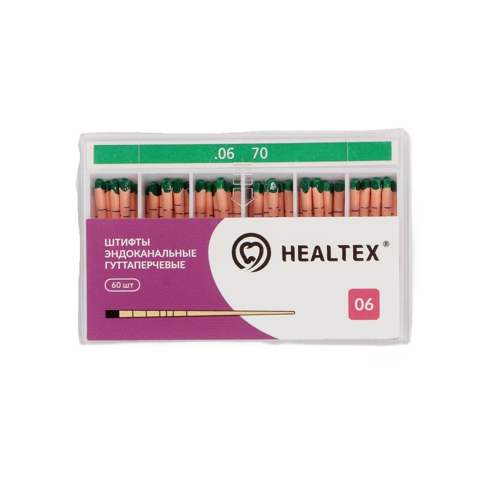 Изображение Штифты гуттаперчевые 06, №70, маркированные, зеленые, 60шт.