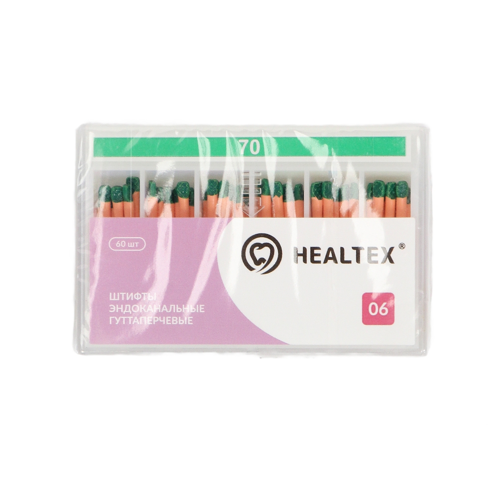 Изображение Штифты гуттаперчевые 06 №70, Healtex, зеленые, 60шт