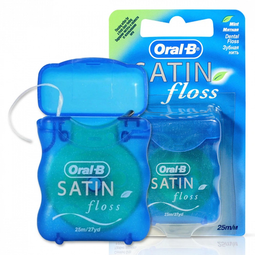 Изображение Зубная нить Oral-B SatinFloss мята, вощеная, 25м 1 из 1