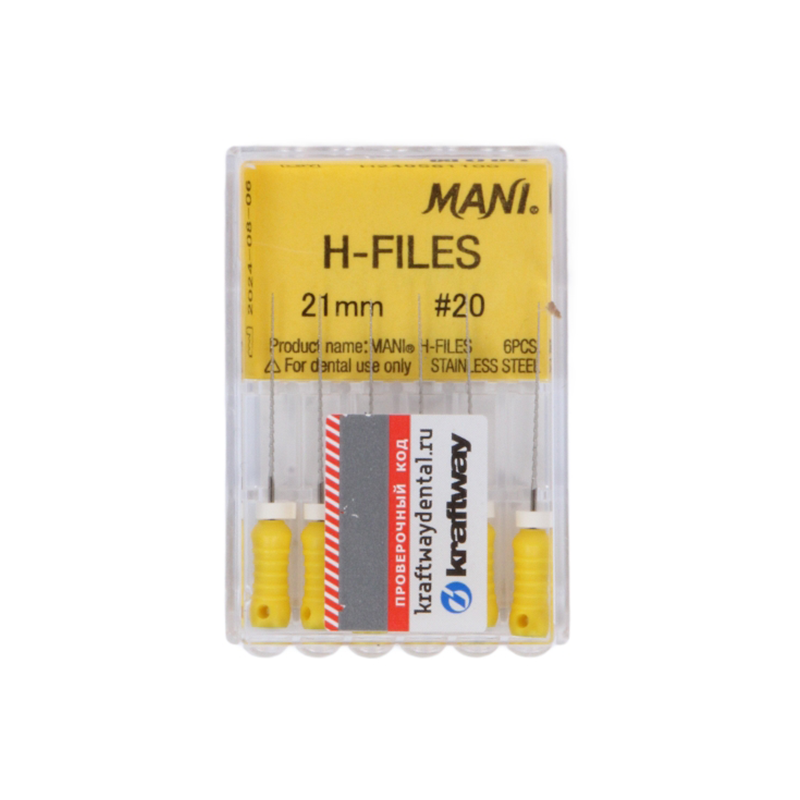 Изображение Н-файлы / H-Files размер 020/21мм, желтые, Mani, 6шт 1 из 1