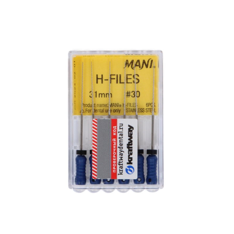 Изображение H-Files № 030, 31 мм, корневой бурав ручной, цвет синий, 6шт, Mani 1 из 1
