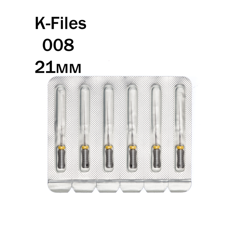 Изображение Pro-Endo K-Files / Про-Эндо К-Файлы №008, длина 21 мм, нержавеющая сталь, 6 шт 1 из 1