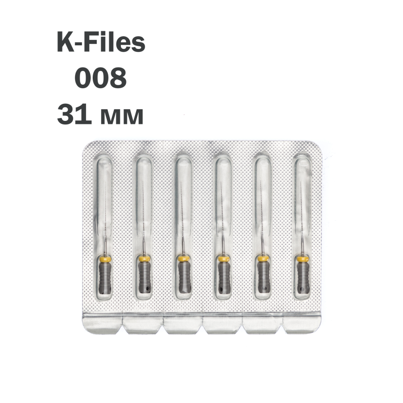 Изображение Pro-Endo K-Files / Про-Эндо К-Файлы №008, длина 31 мм, нержавеющая сталь, 6 шт 1 из 1