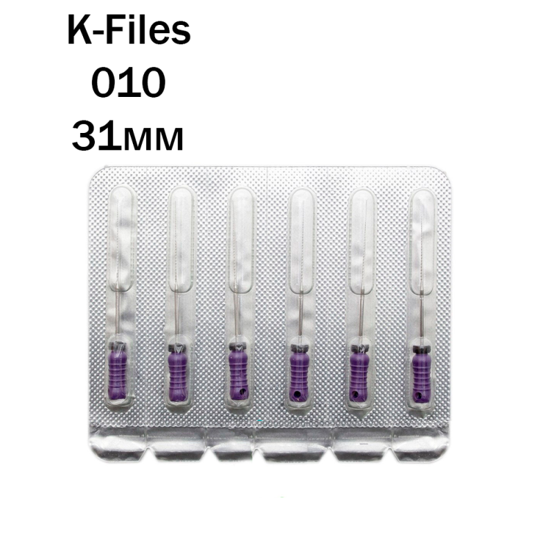 Изображение Pro-Endo K-Files / Про-Эндо К-Файлы №010, длина 31 мм, нержавеющая сталь, 6 шт 1 из 1