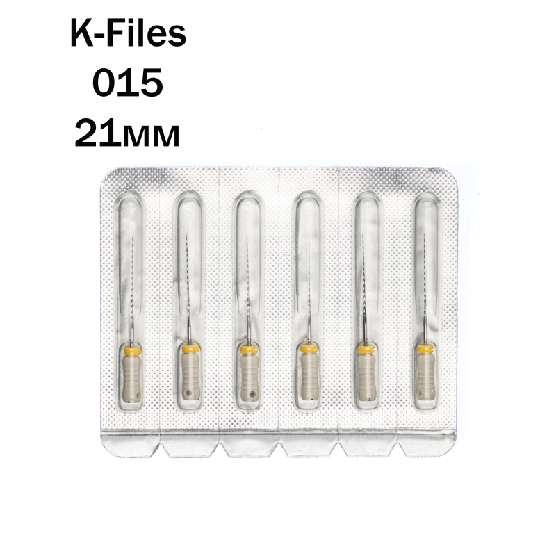 Изображение Pro-Endo K-Files / Про-Эндо К-Файлы №015, длина 21 мм, нержавеющая сталь, 6 шт 1 из 1