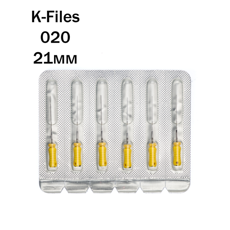 Изображение Pro-Endo K-Files / Про-Эндо К-Файлы №020, длина 21 мм, нержавеющая сталь, 6 шт 1 из 1