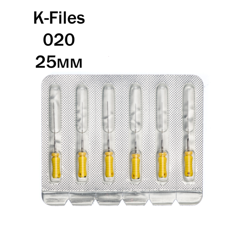 Изображение Pro-Endo K-Files / Про-Эндо К-Файлы №020, длина 25 мм, нержавеющая сталь, 6 шт 1 из 1