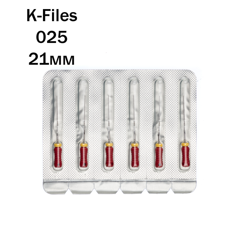 Изображение Pro-Endo K-Files / Про-Эндо К-Файлы №025, длина 21 мм, нержавеющая сталь, 6 шт 1 из 1