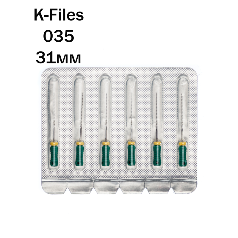 Изображение Pro-Endo K-Files / Про-Эндо К-Файлы №035, длина 31 мм, нержавеющая сталь, 6 шт 1 из 1