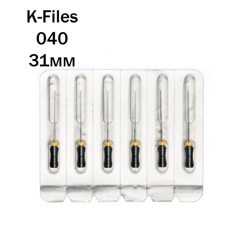 Изображение Pro-Endo K-Files / Про-Эндо К-Файлы №040, длина 31 мм, нержавеющая сталь, 6 шт 1 из 1