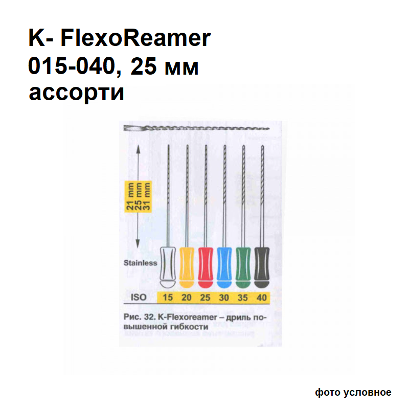 Изображение K-FlexoReamer, 015-040 ассорти, 25 мм, ручной каналорасширитель, 6шт. 1 из 1
