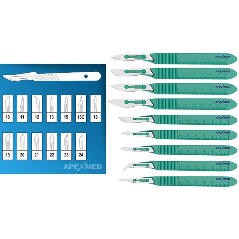 Изображение Скальпель №11 с пластмассовой ручкой, стерильный, Apexmed, 1шт.