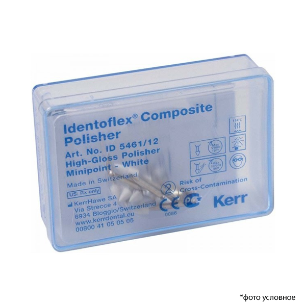 Изображение Полиры д/композитов / Identoflex Composite High-Gloss Polishers для зерк блеска острый кончик белые 12шт ID5461/12* 1 из 1