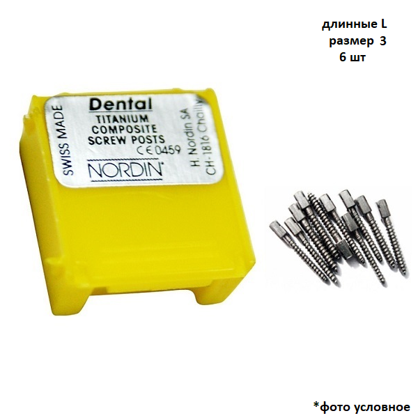 Изображение Штифты титановые Dental Nordin, конические с композитной головкой, длинные L, размер 3, 6 шт. 